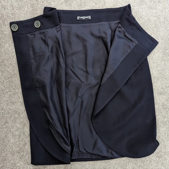 LOUIS Féraud vintage dark blue wool wrap pleaded skirt size 10 - Picture 7 of 9